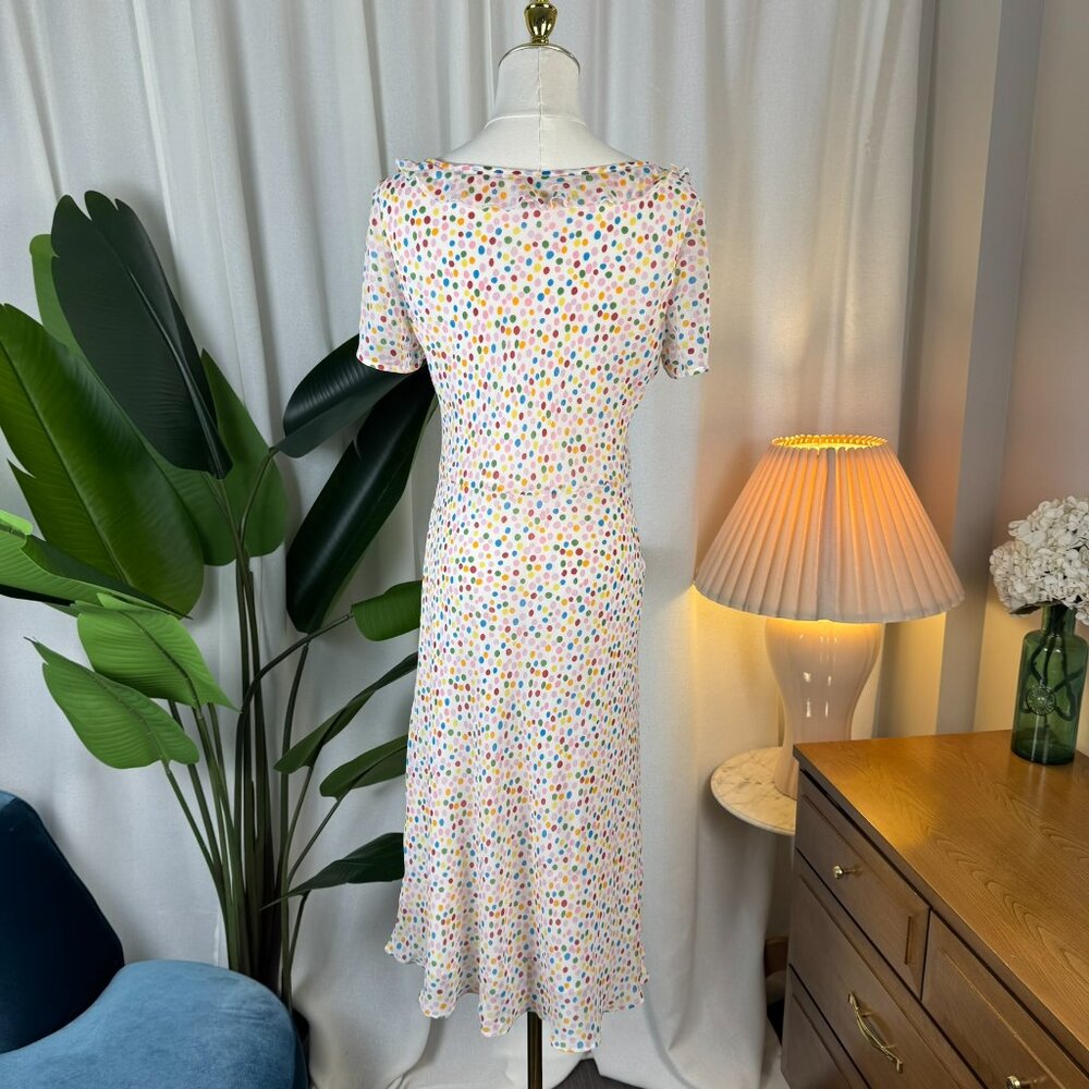 Vintage Y2K 100% Silk Polka Dot Midi Bias-Cut Princess Seam Dress size 10 - Picture 3 of 10